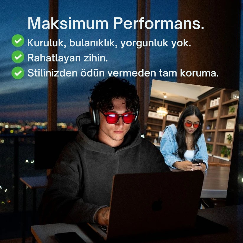 Flow® | Unisex Kırmızı Lensli Mavi Işık Engelleyici Gözlük