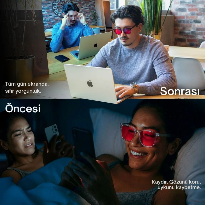 Flow® | Unisex Kırmızı Lensli Mavi Işık Engelleyici Gözlük